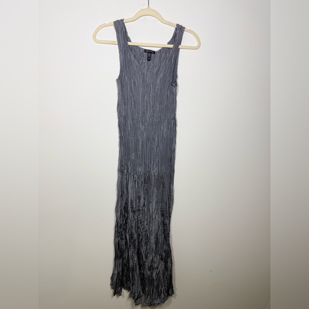 Eileen Fisher Crushed Silk Tiered Midi Dress Steel Grey Size Small